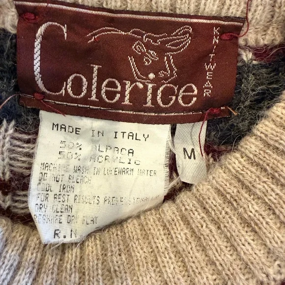 Vintage Colerige Sweater Mens Sz Medium Alpaca Blend Knit Fisherman’s Made Italy
